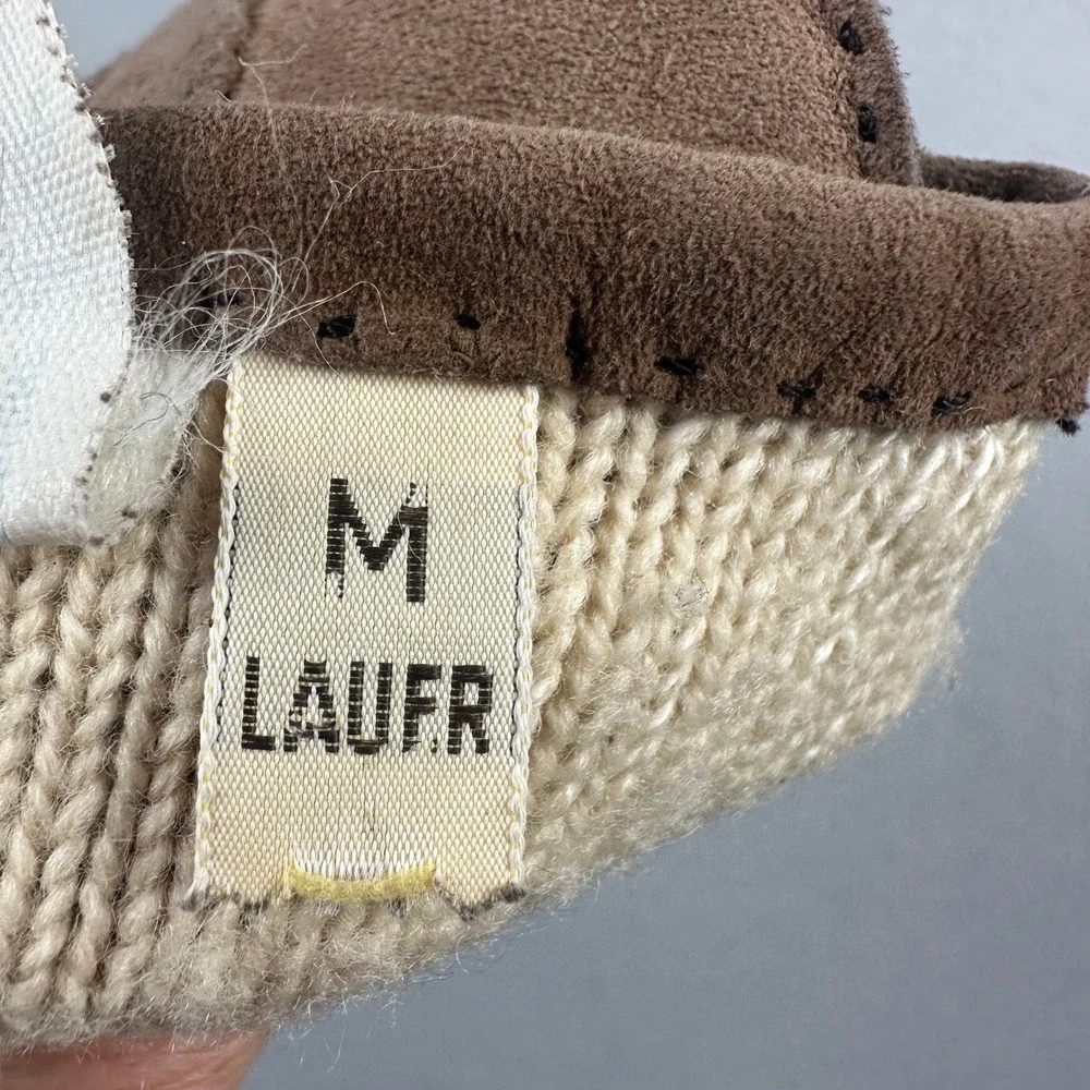 Vintage 90s Lauer Womens Brown Suede Leather Gloves Wool Cotton Knit Lined  M